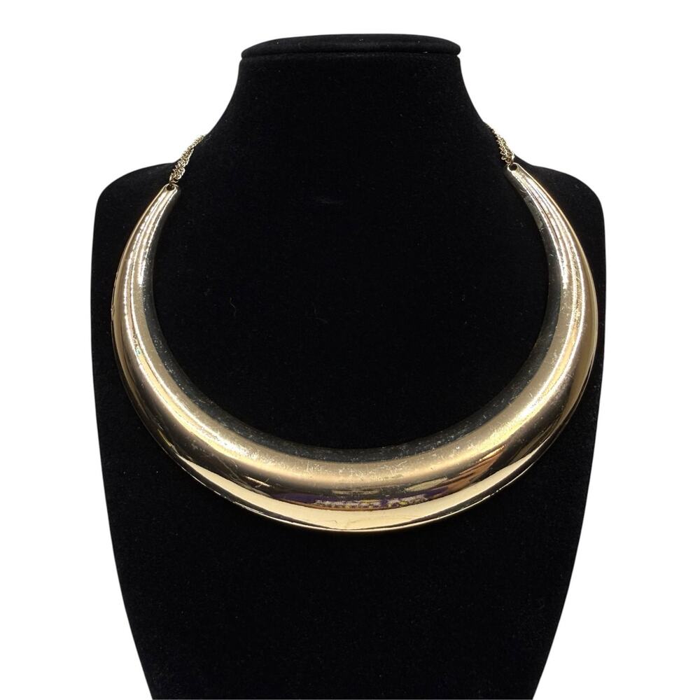 Gold Tone Collar Bib Choker Necklace Statement Minimalist Fashion Jewelry 9"